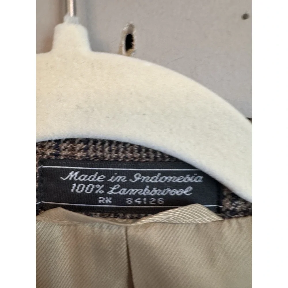 Meeting‎ Street Brown Plaid Lambswool Blazer Leather Elbow Patch 46R Equestrian